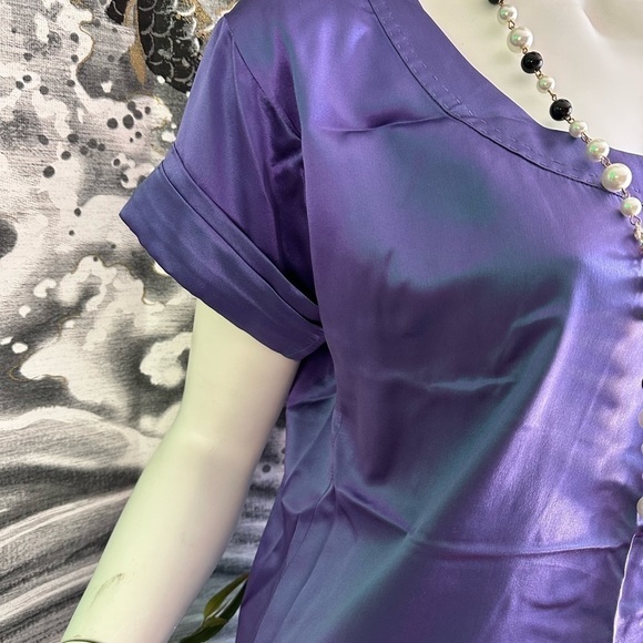 WOMEN’S ‘RAY’ DIANE VON FURSTENBERG DVF PURPLE 100% SILK SCOOP NECK BLOUSE 0 - Picture 6 of 11